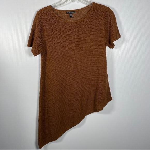 EILEEN FISHER Rich Brown Asymmetrical sweater w/Short Sleeves. Size XS - Picture 1 of 5
